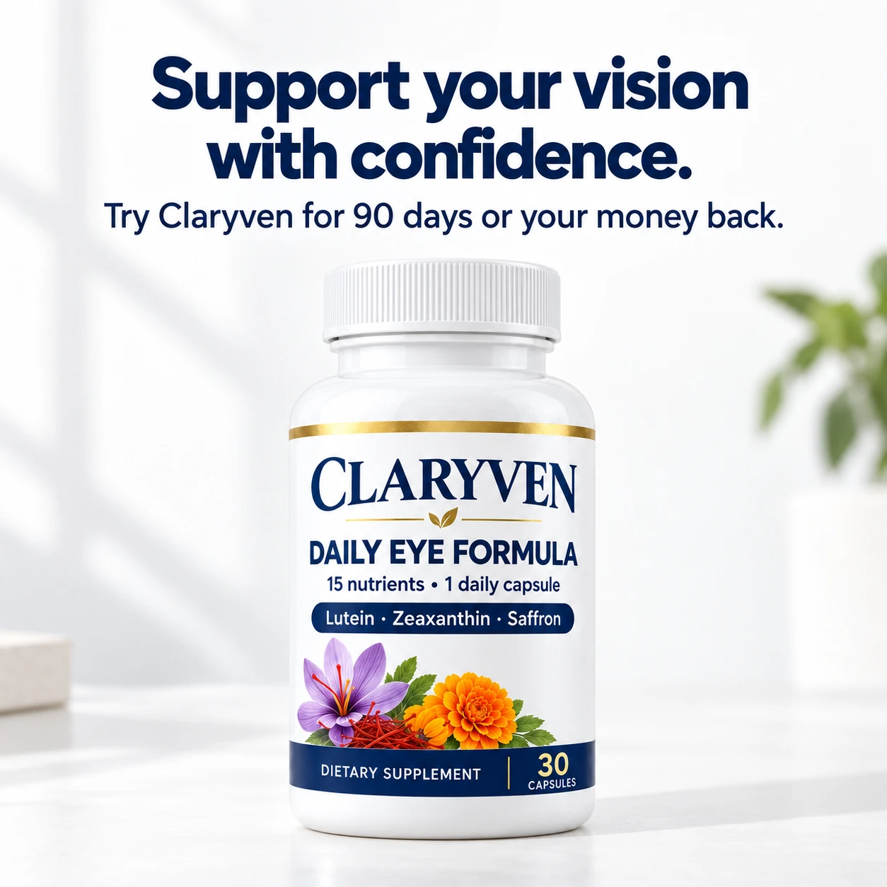 Support your vision with confidence. Claryven Daily Eye Formula